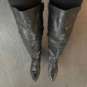 Vintage Black Leather Over the Knee Boots  sz 6.5